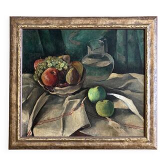 Oil on canvas still life with cubist apples Antoinette Destrem circa 1920