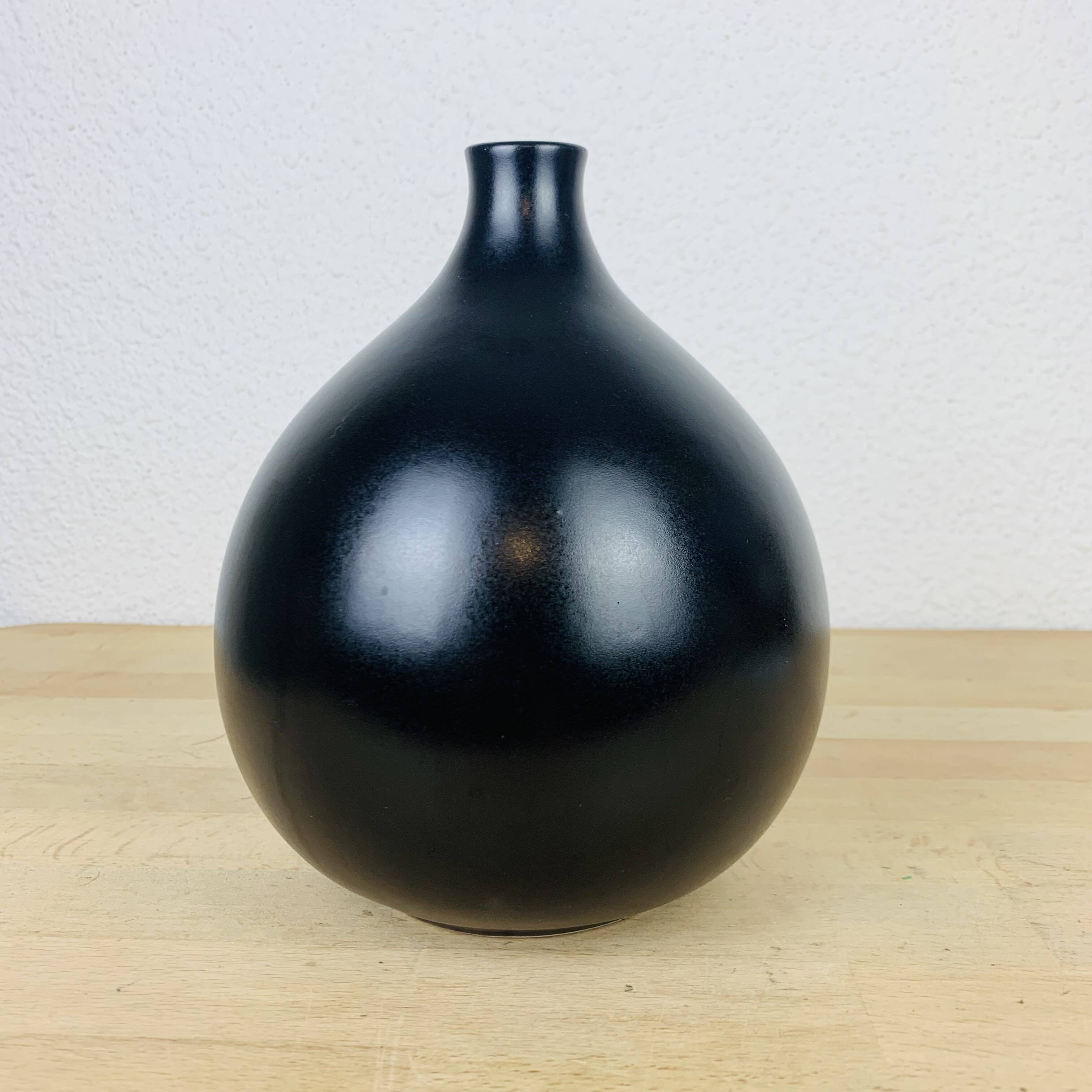 Vintage black ceramic fig vase