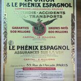 Old poster of union the phoenix spanish insurance, 1926, imp. e.bonnardel