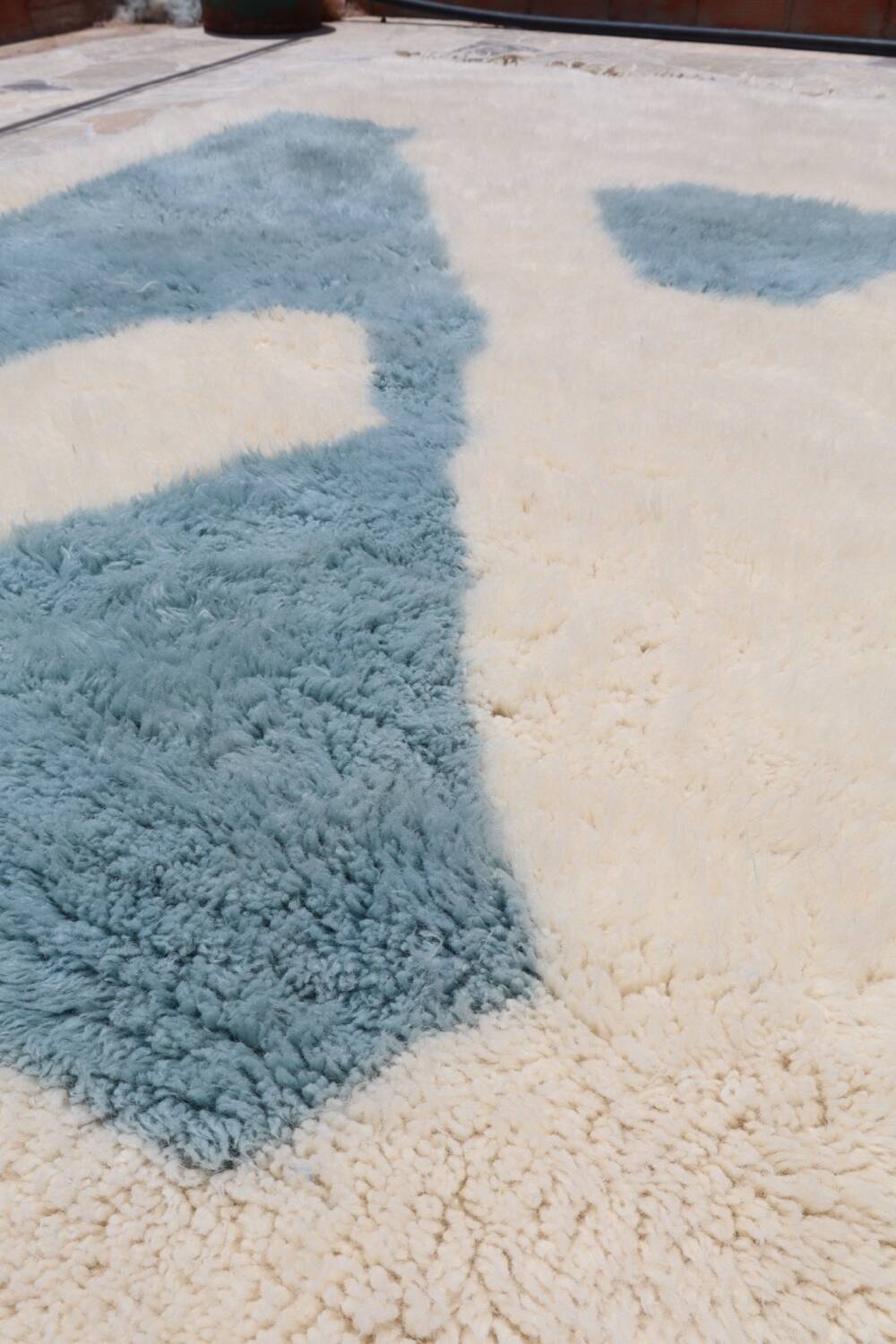 Modern sky blue and white Mrirt Moroccan rug