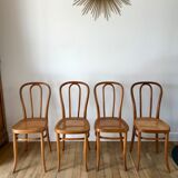 Set of 4 cane chairs in bentwood and honey-coloured cane thonet early 20th century