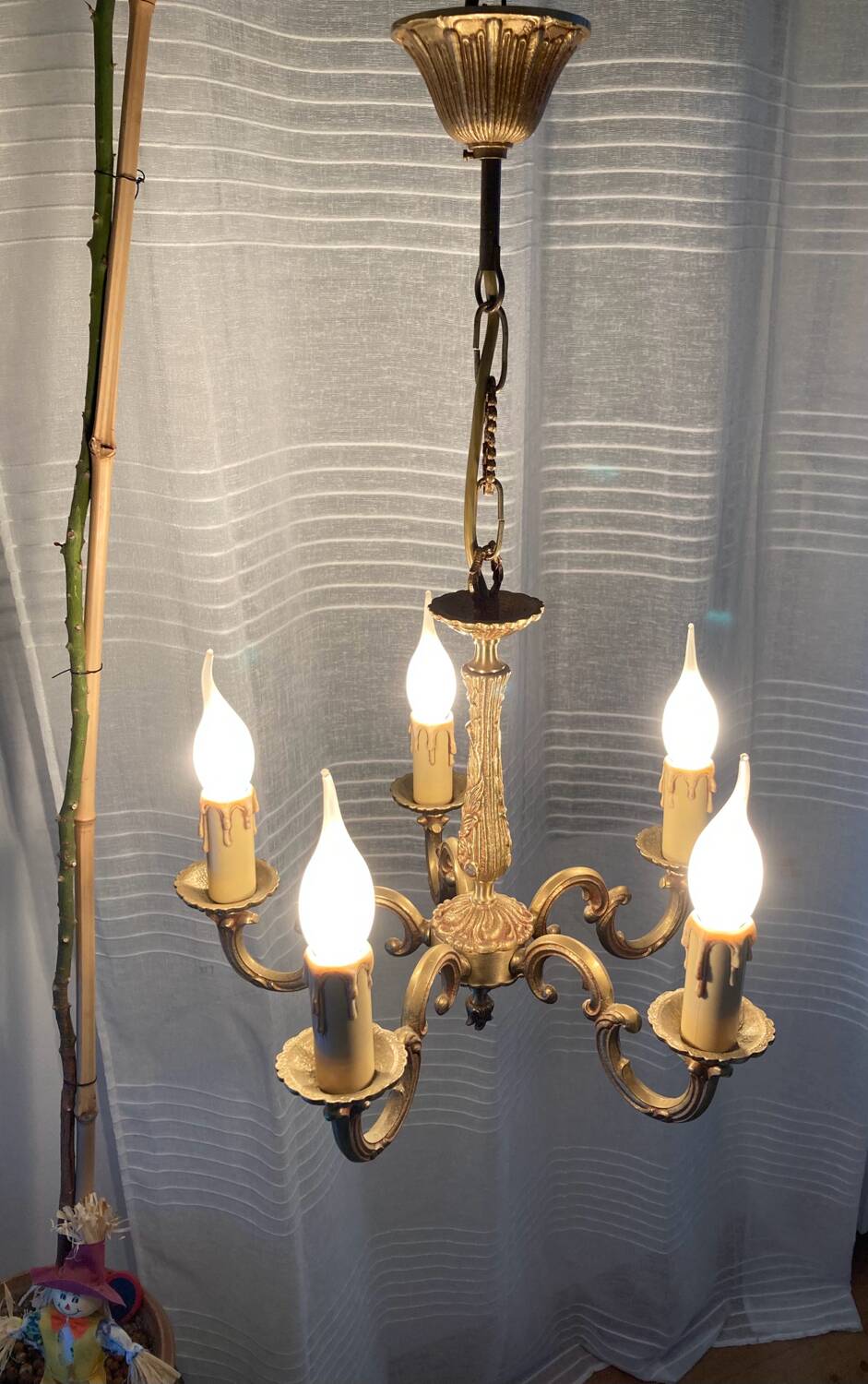 Lustre en bronze doré à 5 bras, époque XXeme