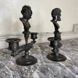 Pair of bronze candlesticks with a black patina in the antique style