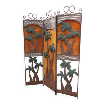 Wrought iron screen with palm trees from the 1980s.
