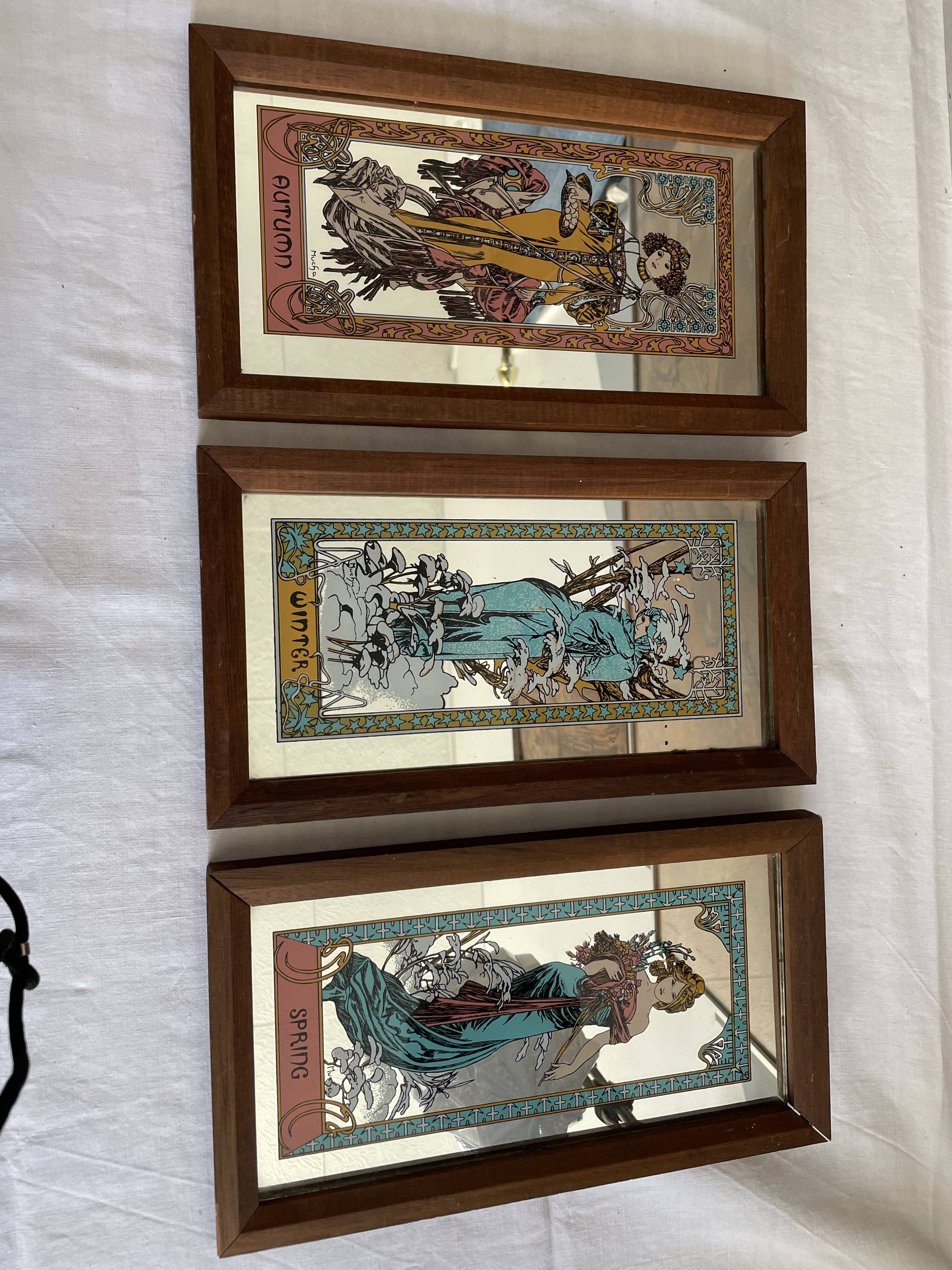 Set of 3 mirrors screen-printed Mucha, the 4 seasons -lack summer-