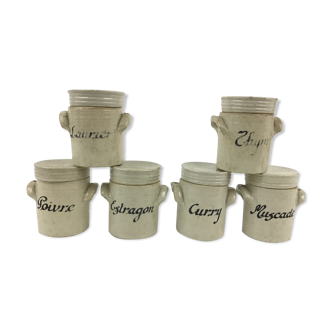 Set of 6 sandstone spice pots
