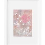 Art print, Flight and pink sun.
