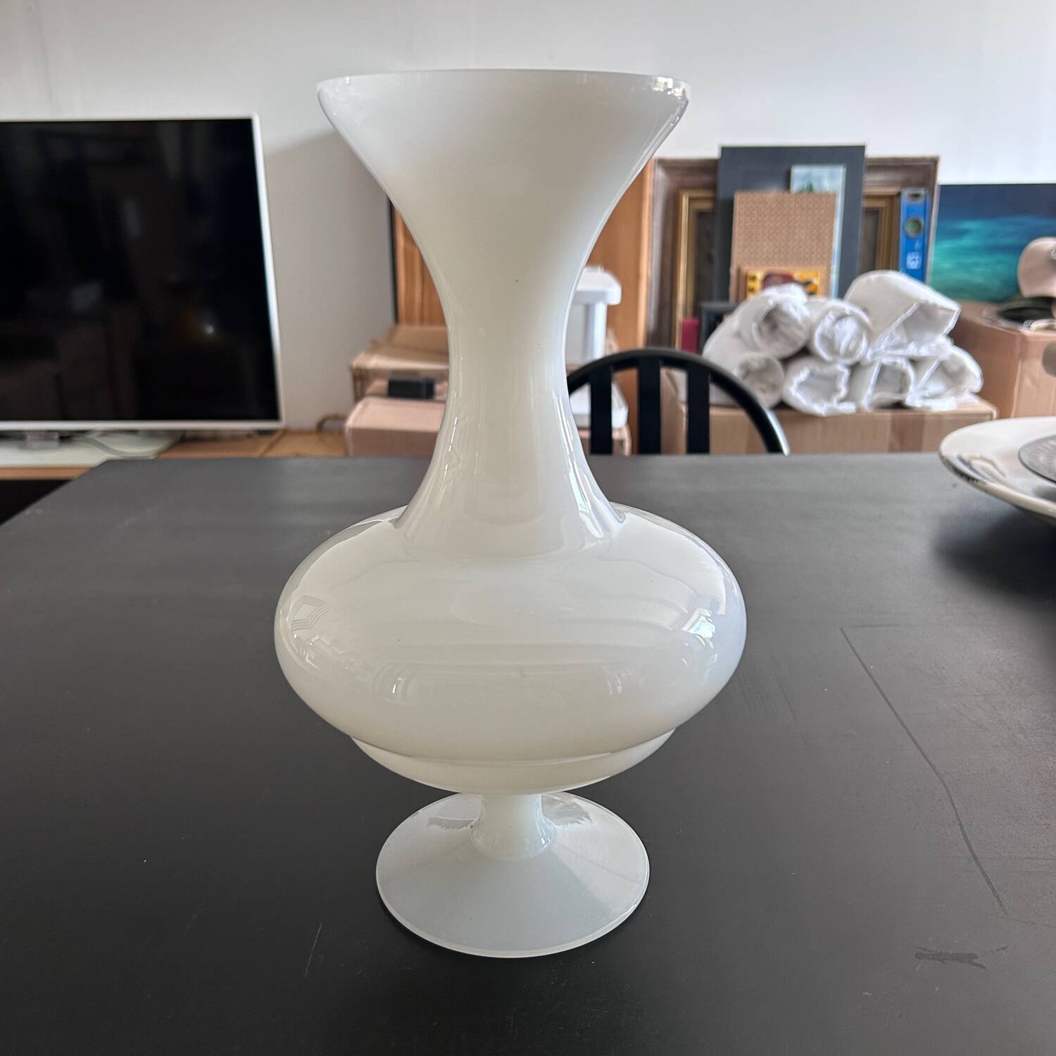 Large white opaline vase