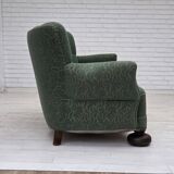 1960s, Danish 3-seater sofa, green furniture wool, oak wood.