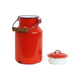 Red Vintage Milk Jug With Lid Enamel Rustic Rural