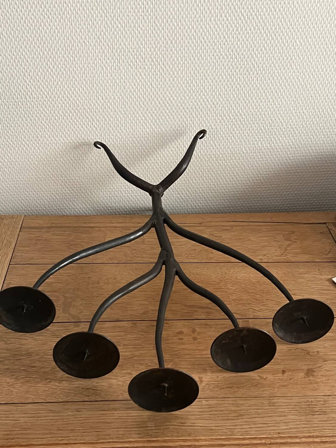 Brutaliser 5-branched mid century wrought iron candlestick – unique piece