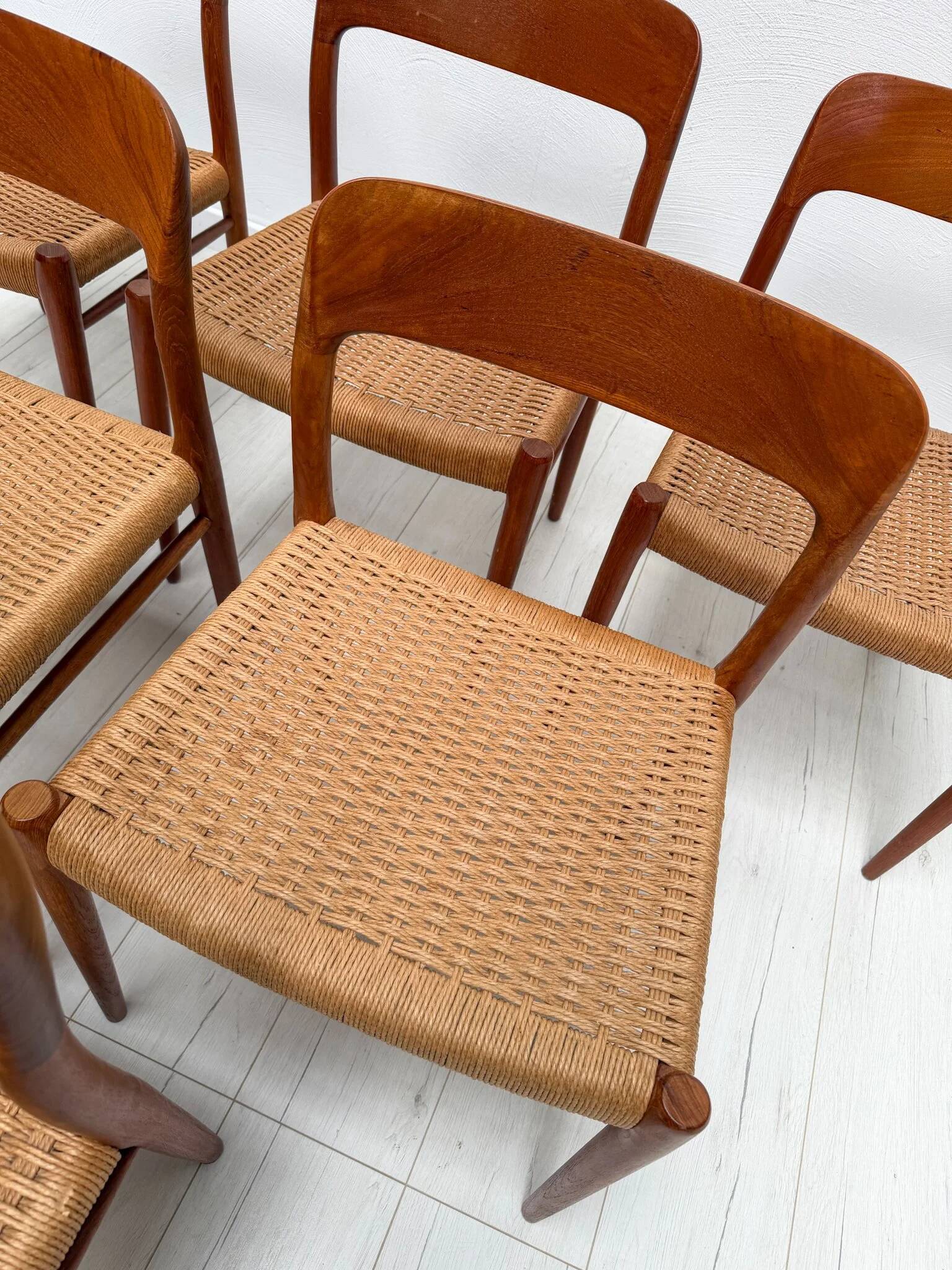 1950s set of 6 vintage Danish teak dining chairs No. 75 by Niels O. Møller
