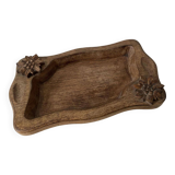 Small tray or storage compartment in mango wood with carved flowers (edelweiss).