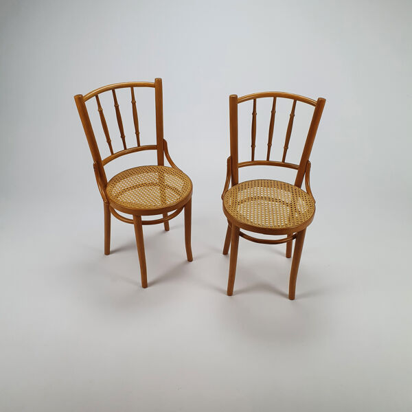 Ensemble de 2 chaises roumaines en bois de bent de canne et de bouleau, années 1960