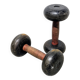 Pair of vintage cast iron and wood dumbbells