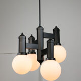 Vintage Geometric Black and Opaline Glass Ceiling Lamp