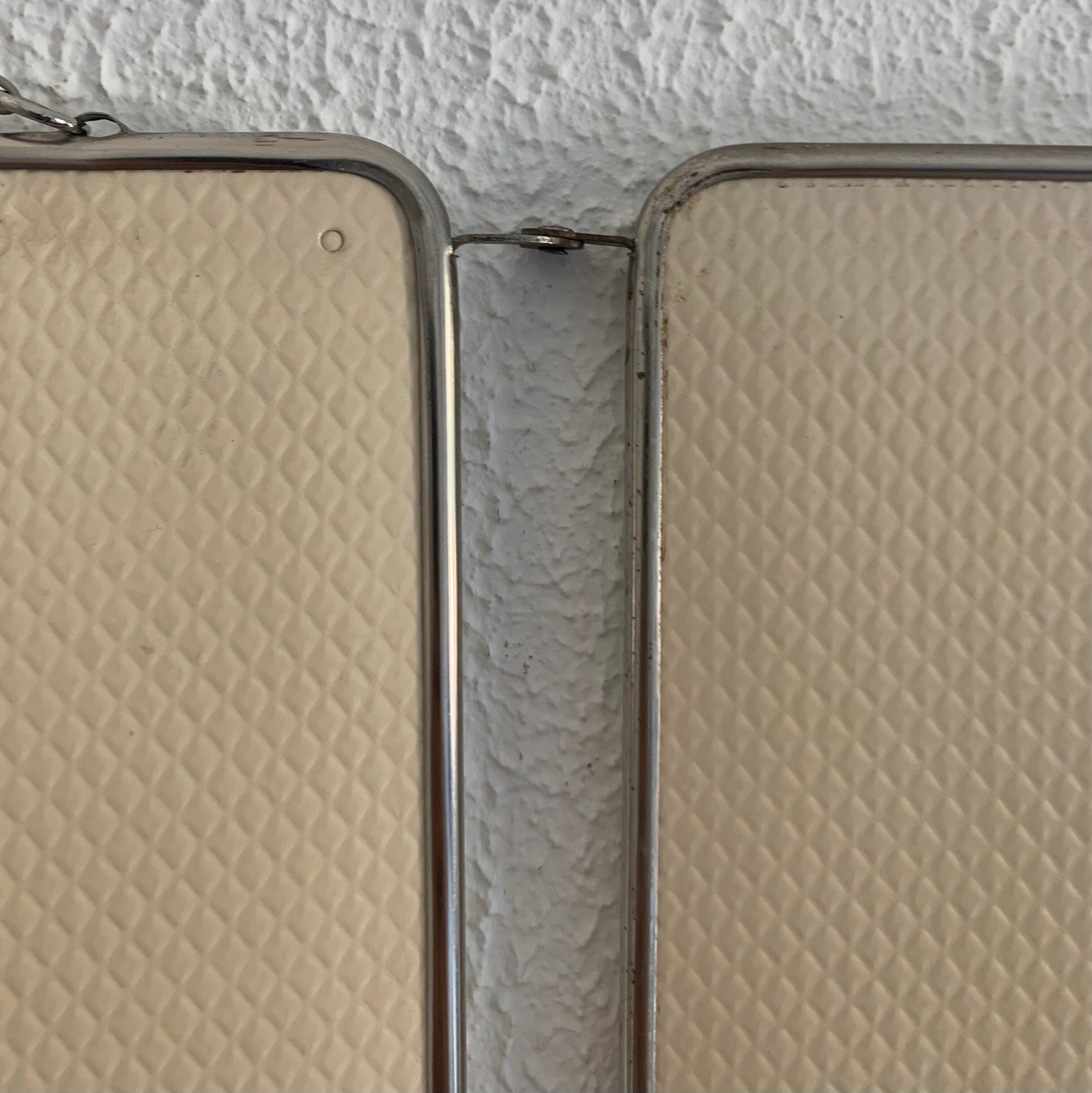 Vintage mirror 1960 triptych ivory barber - 24 x 59 cm