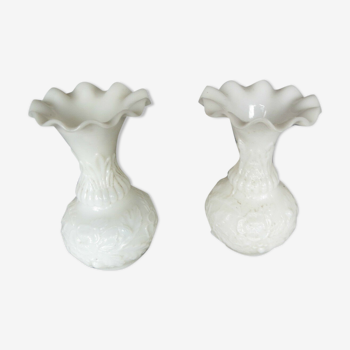 Opaline vases of fair floral decoration late 19th lay collar