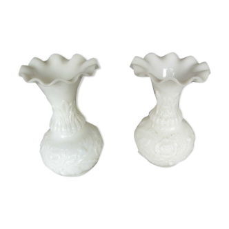 Opaline vases of fair floral decoration late 19th lay collar