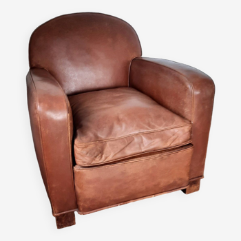 Fauteuil club en cuir , art deco