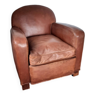 Fauteuil club en cuir , art deco