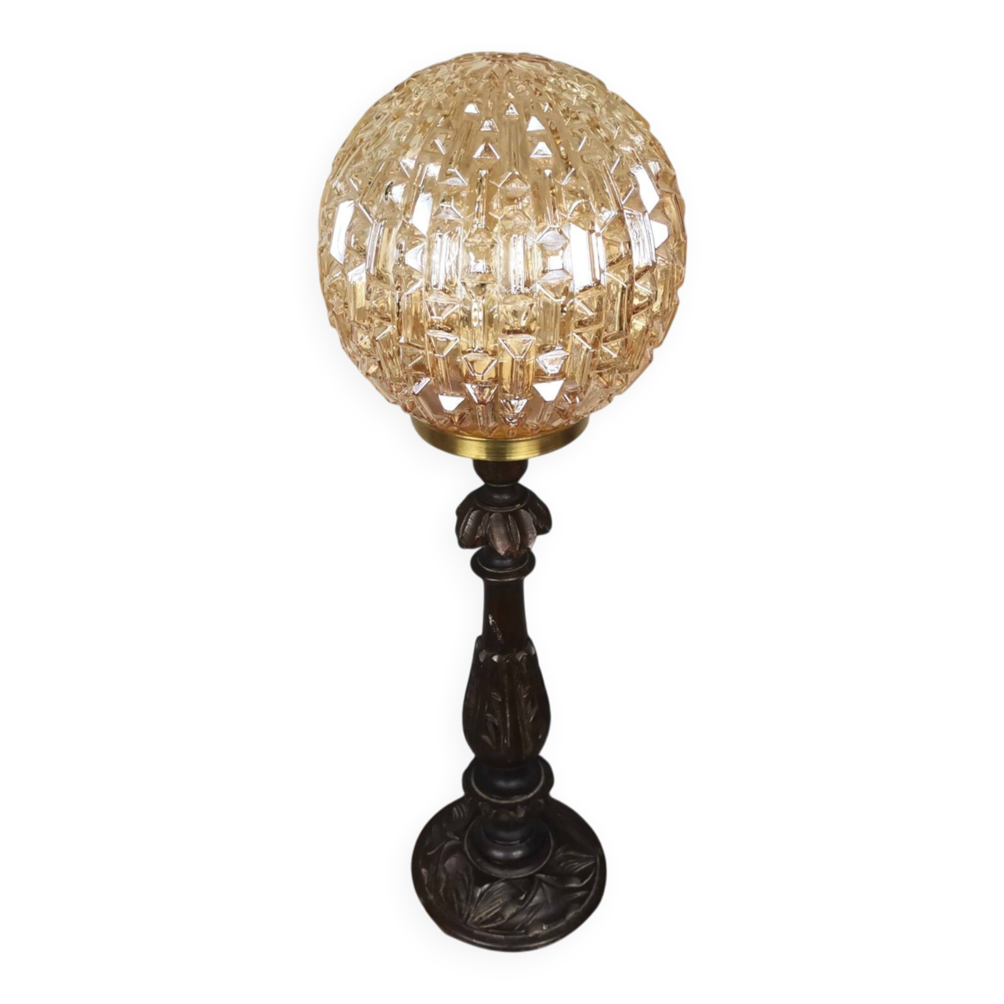 Large wooden table lamp with Glass lampshade
