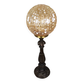 Large wooden table lamp with Glass lampshade