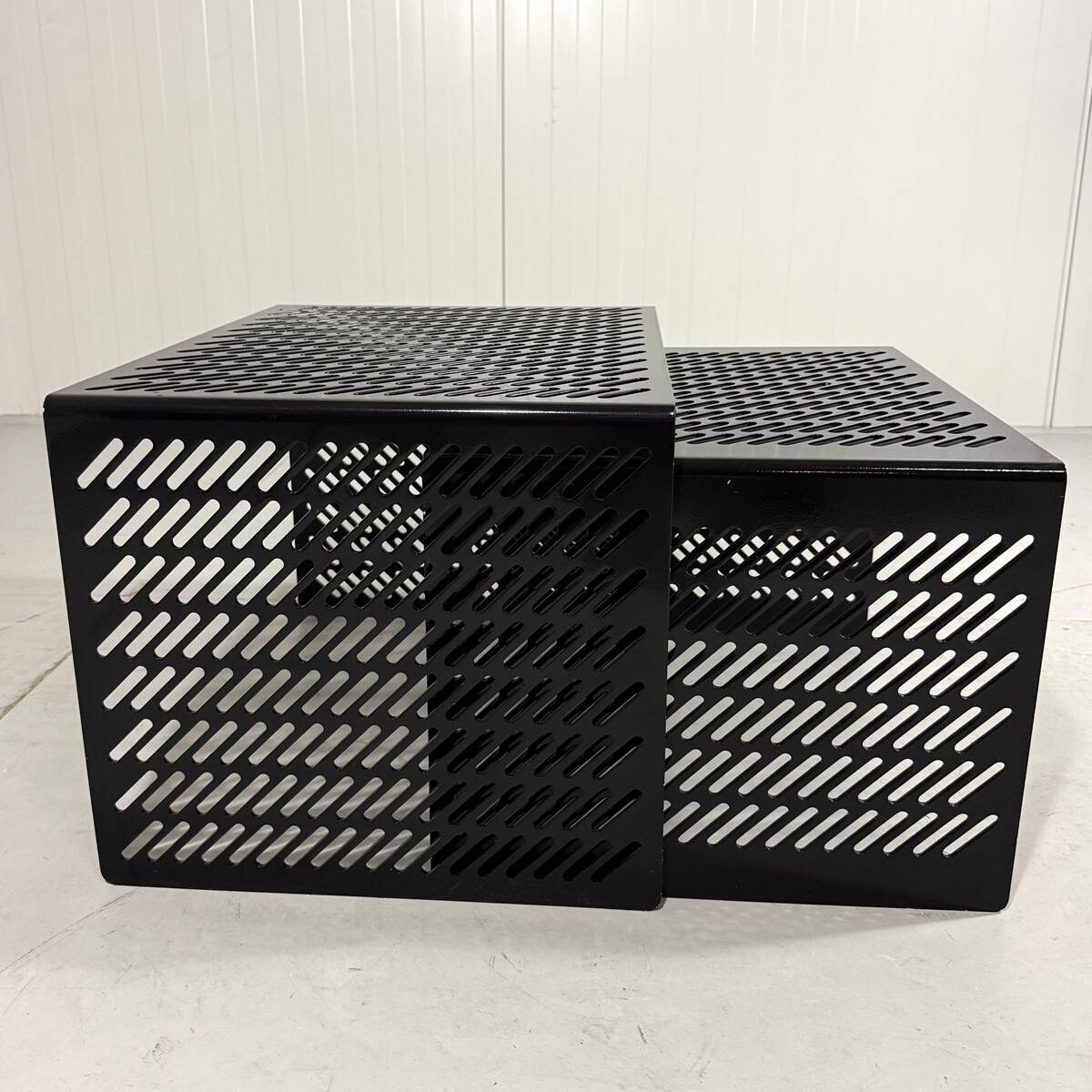 Black perforated steel nesting tables Italy 1980’s