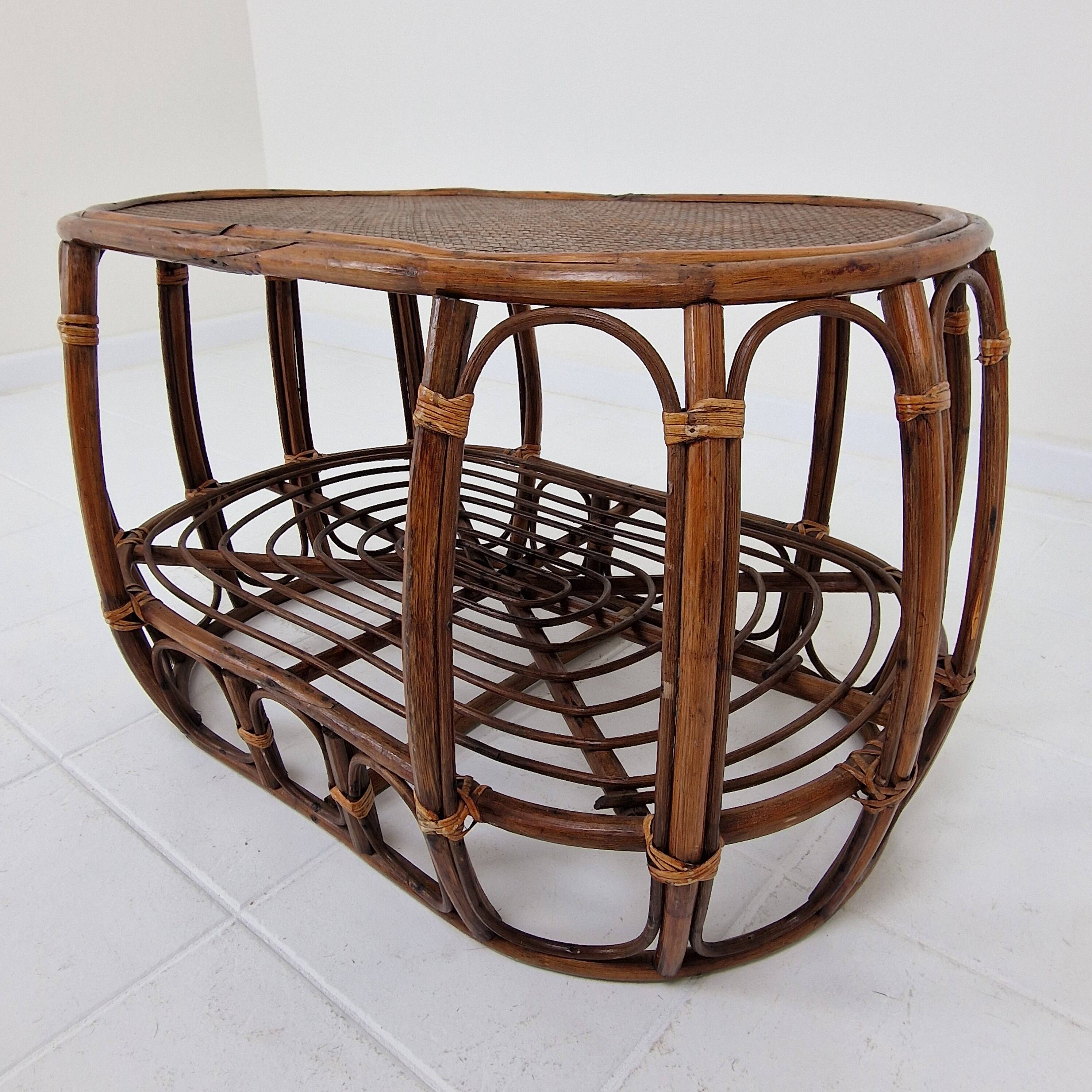 Italian Wicker and Rattan Coffee Table, 1970s