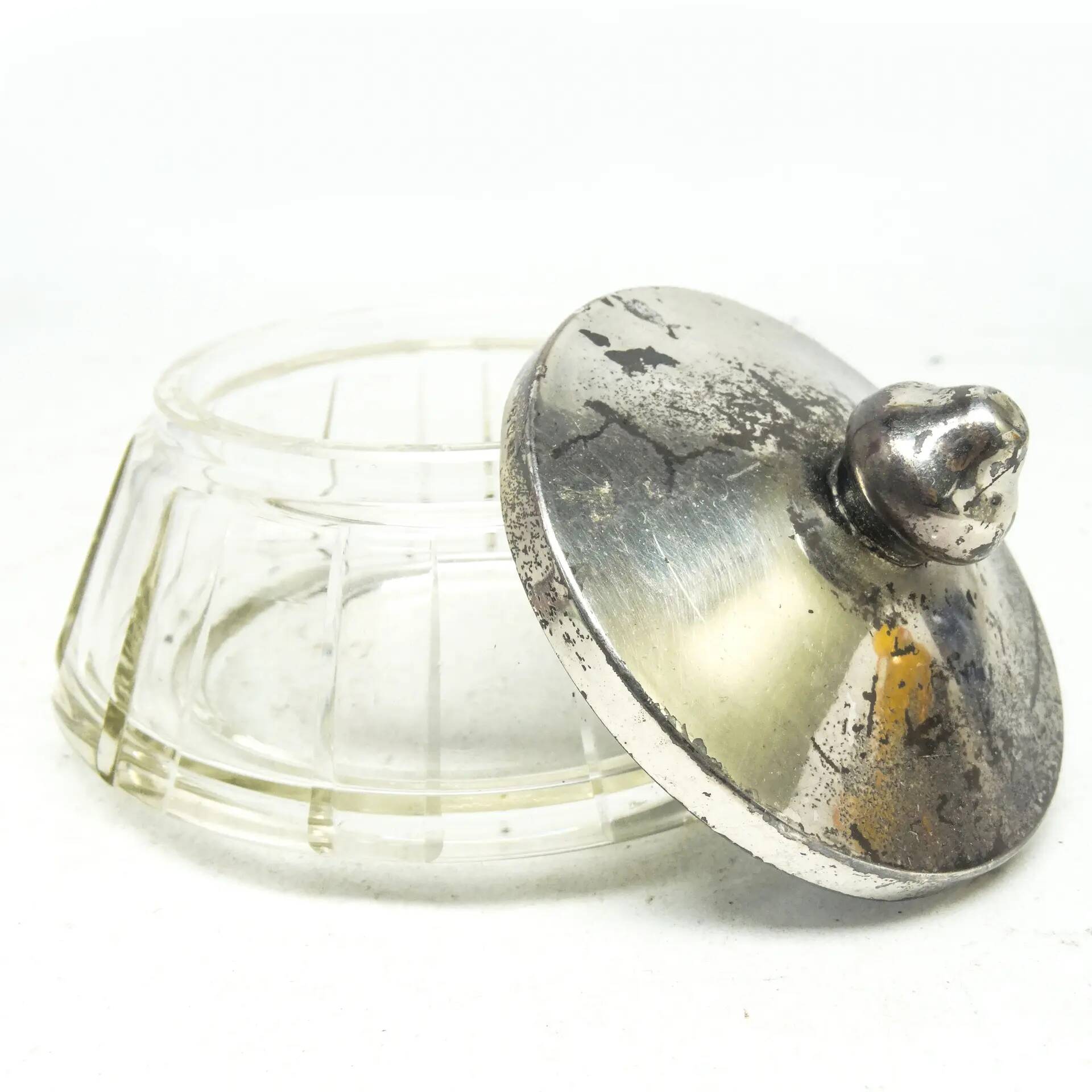 Art Deco bonbonniere, crystal, silver-plated brass, Sweden, 1930s