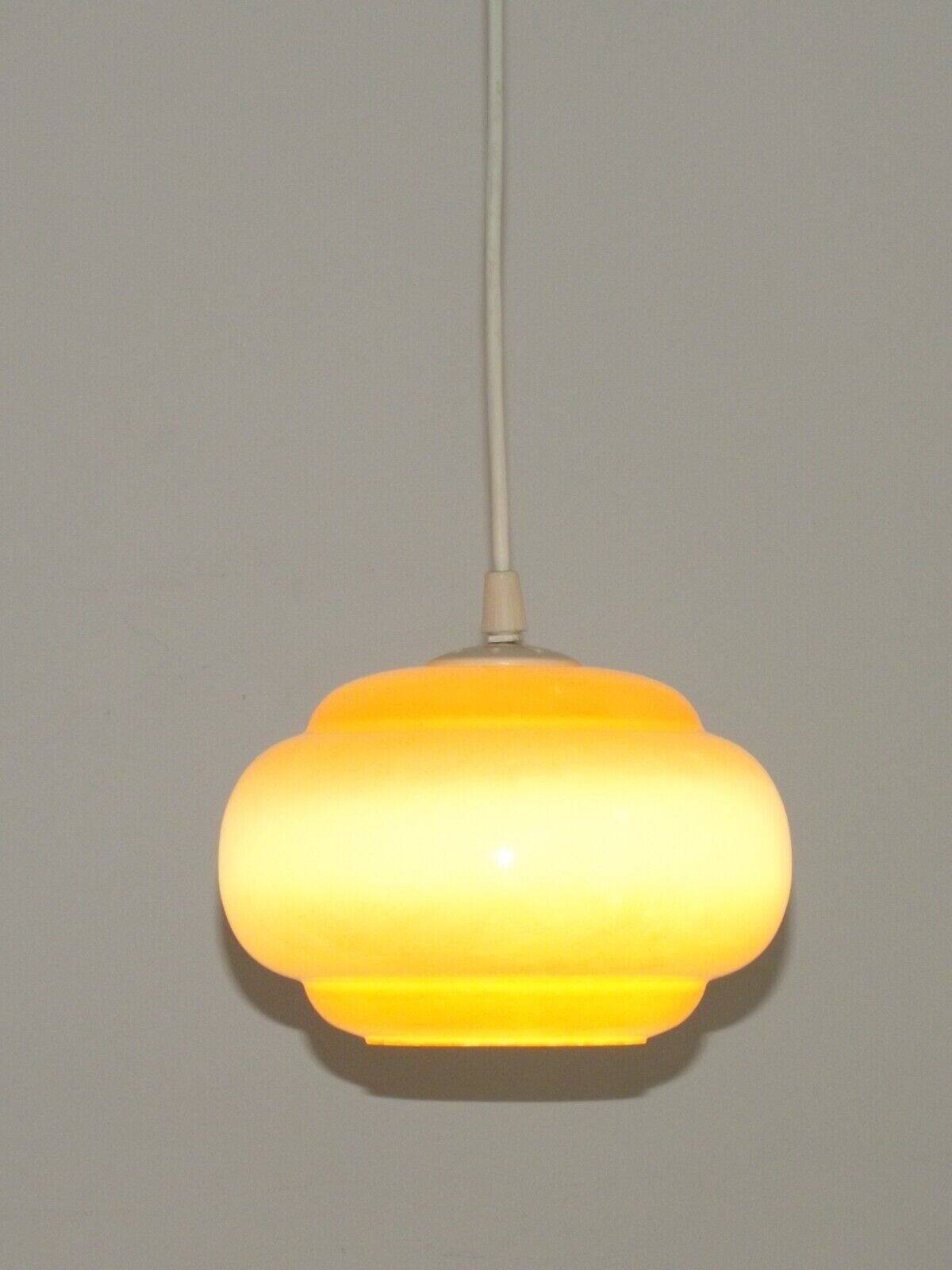 French vintage amber & white pearlized glass hanging ceiling light 4479