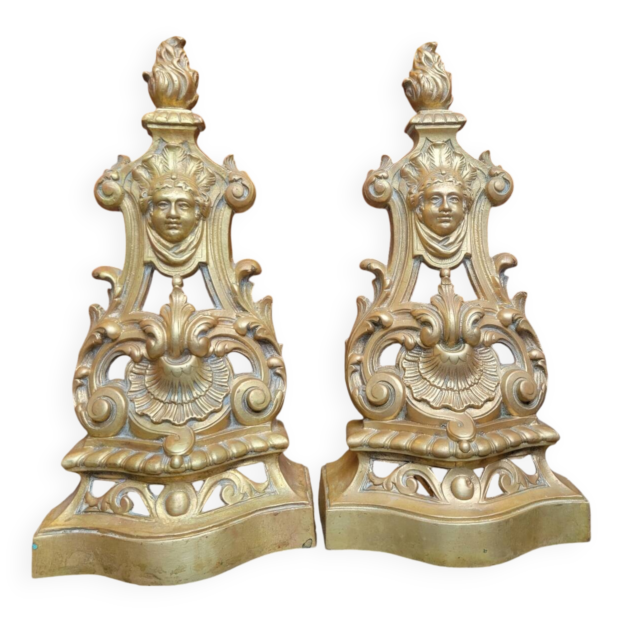 19th century gilded bronze andirons