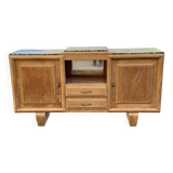 Buffet enfilade art déco rénovée en chêne massif brut et marbre gris 200cm