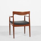 Midcentury Danish chair with armrests in teak and new skai by Arne Vodder for Vamo 1960s