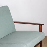 Danish 3 seater sofa in Rosewood and new fabric by Grete Jalk for Poul Jepessen 1960.