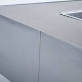 1970s COFFEE TABLE BAR BRUSHED STEEL AND BROWN MELAMINE