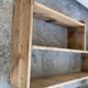 Large vintage wall shelf in raw wood