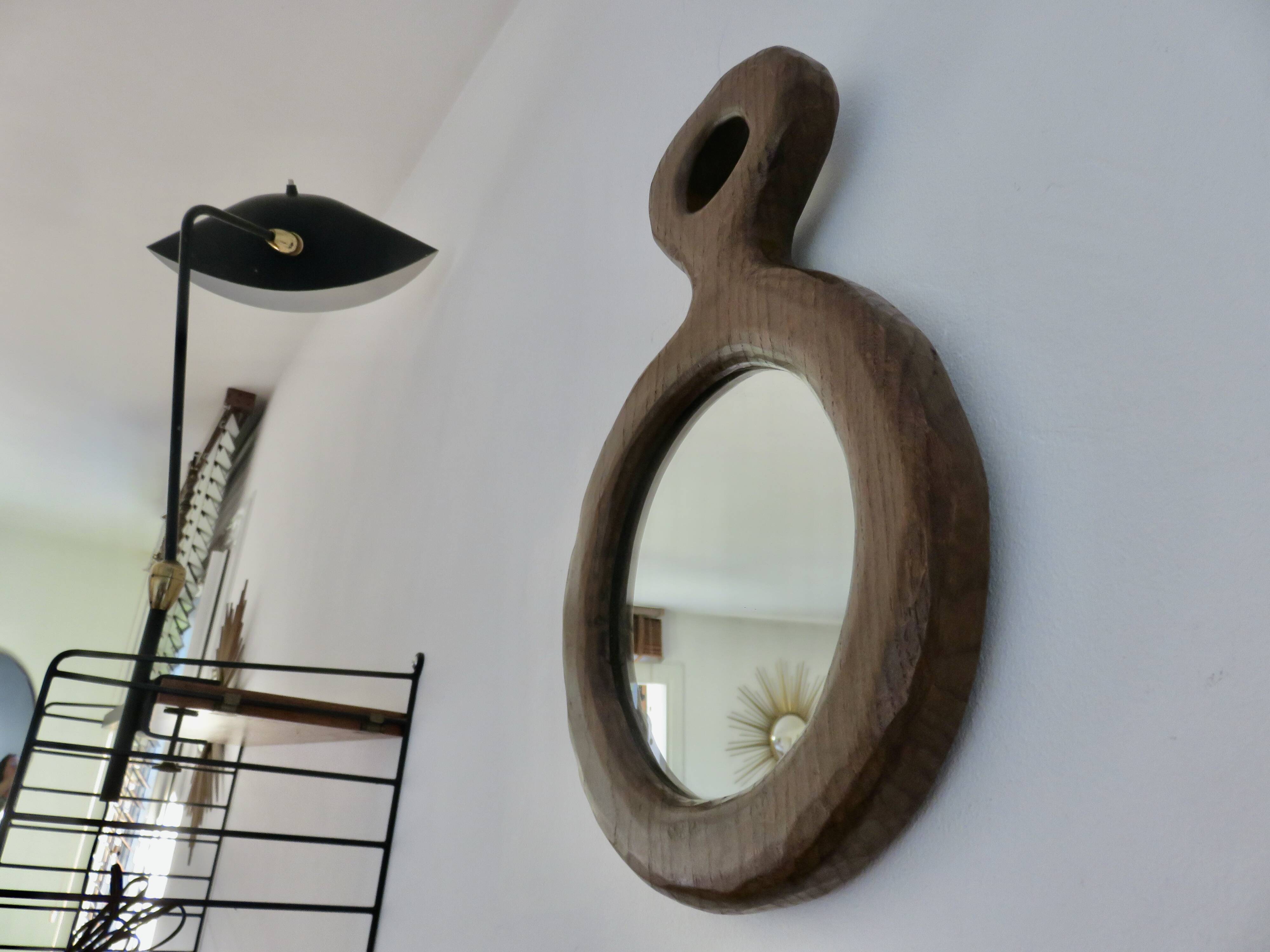 Solid wood mirror carved with a chisel, free form, 1960s.