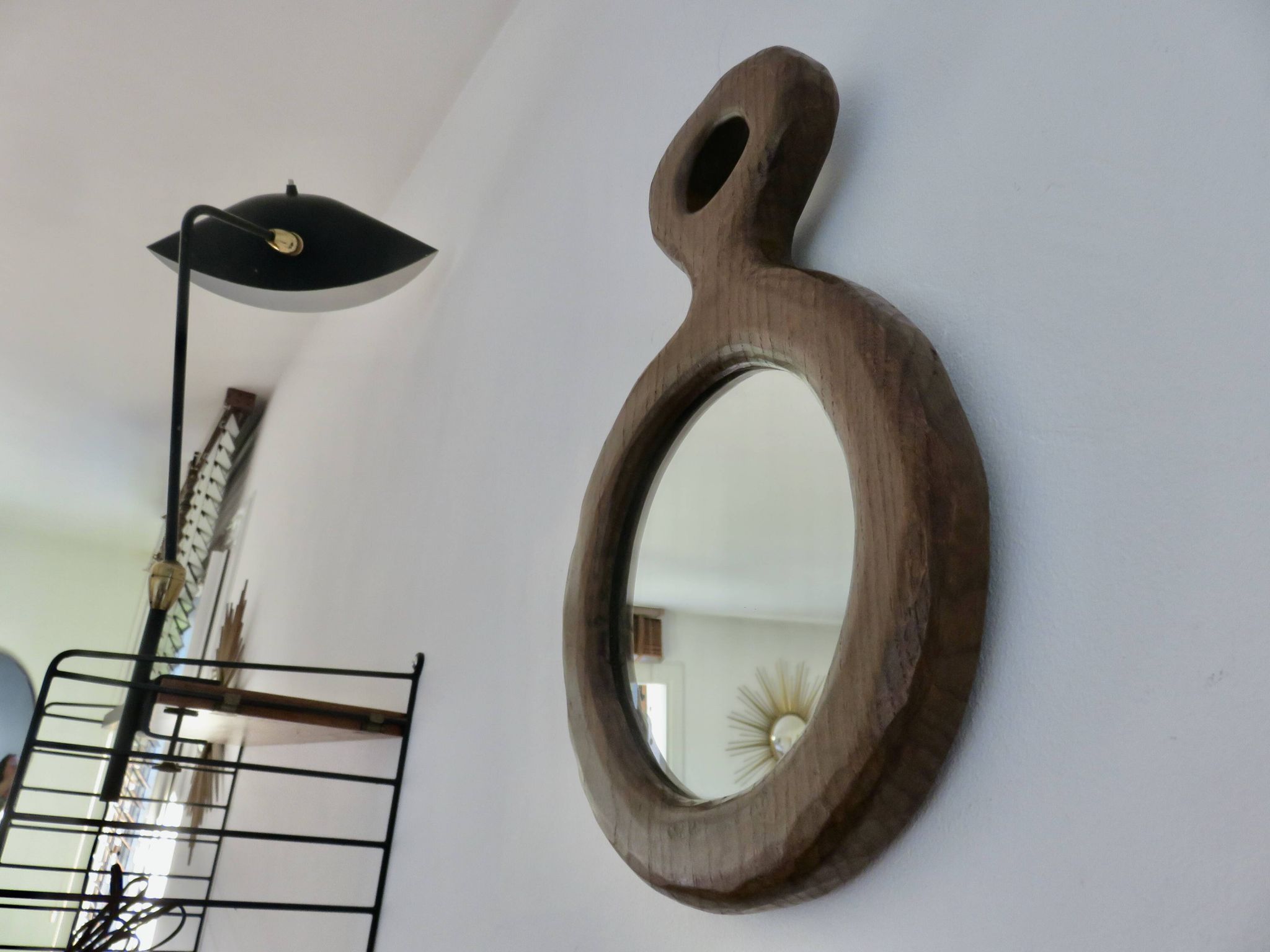 Solid wood mirror carved with a chisel, free form, 1960s.