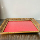 Antique xl metal frame in gold colored brass 29.5 cm x 23 cm convex glass