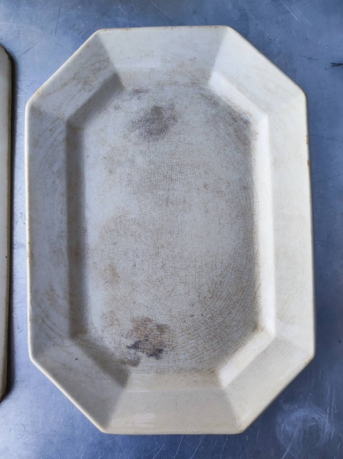 2 old earthenware dishes, one from Gien