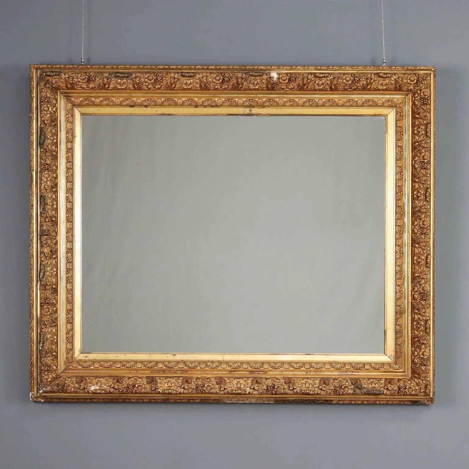 Antique carved and gilded wooden mirror, Italy, 19th century