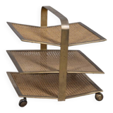 VINTAGE 1960S MAGAZINE RACK IN BRASS AND VIENNA STRAW ITALIAN DESIGN