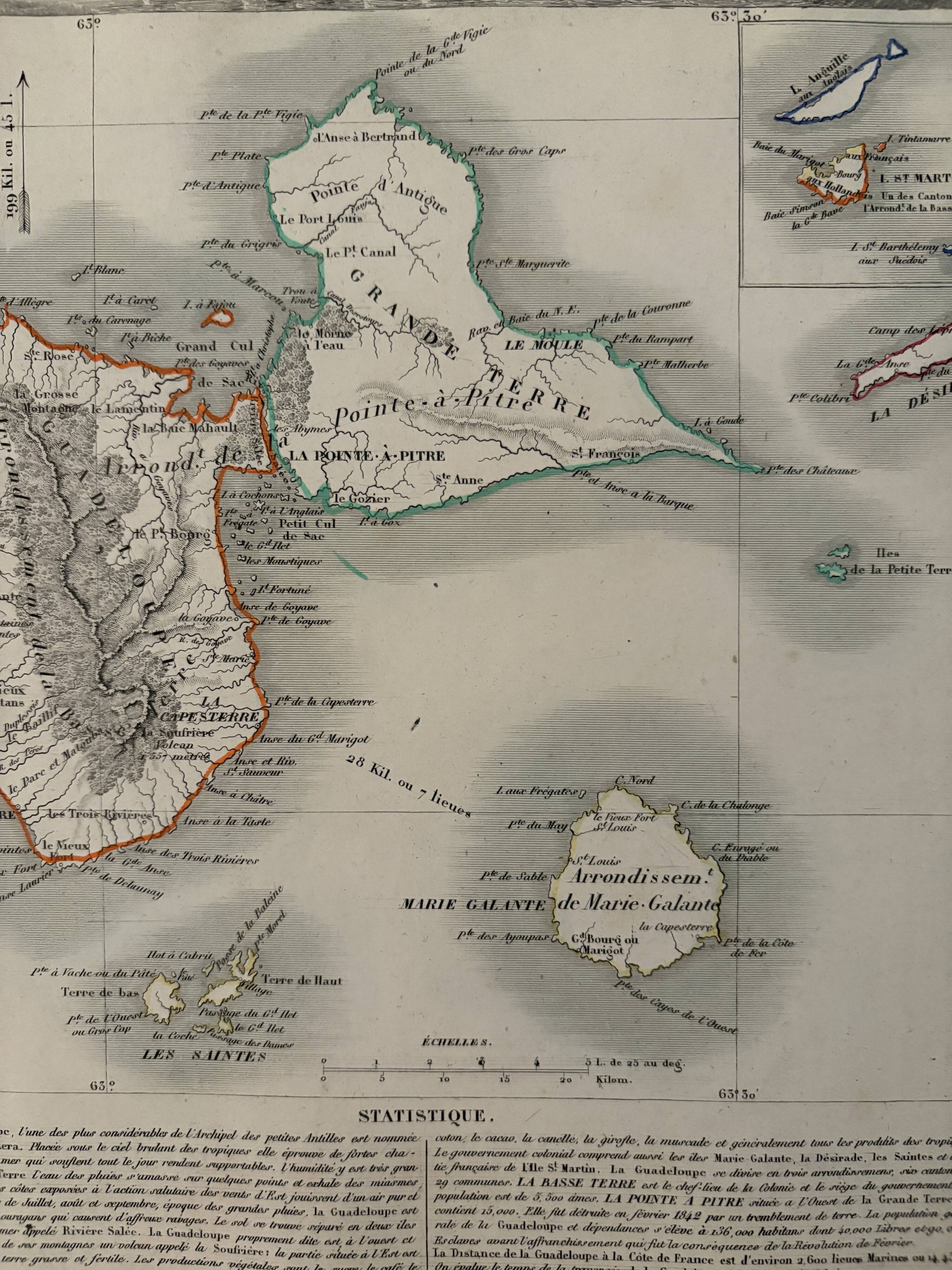 Old illustrated map of the Antilles Guadeloupe Grande-Terre – 1840