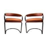 Fauteuils victoria  tube chromé et skaï couleur terracotta, années 70