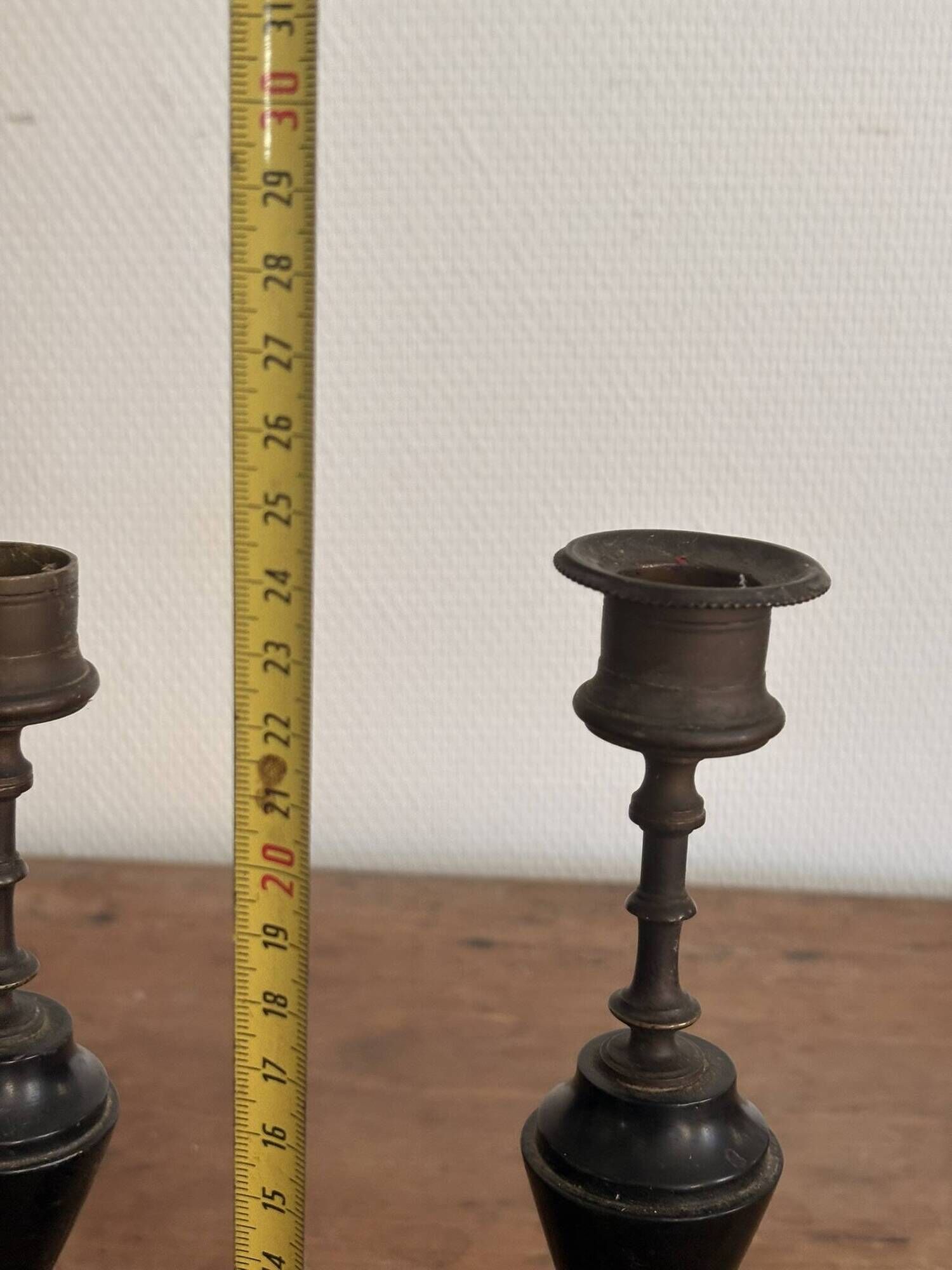 Pair of Antique Patinated Bronze and Brass Candle Holders Napoleon III Fireplace Garnish