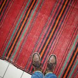 Kilim vintage fait main Ardabil persan 139cm x 288cm (1940s)