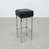 4x Chrome and Leather Bar Stools, 1980s