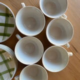 6 green and white checked coffee cups Moulin des Loups
