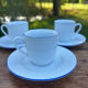 Ensemble de 4 tasses à café et soucoupes blanches liseré bleu degrenne